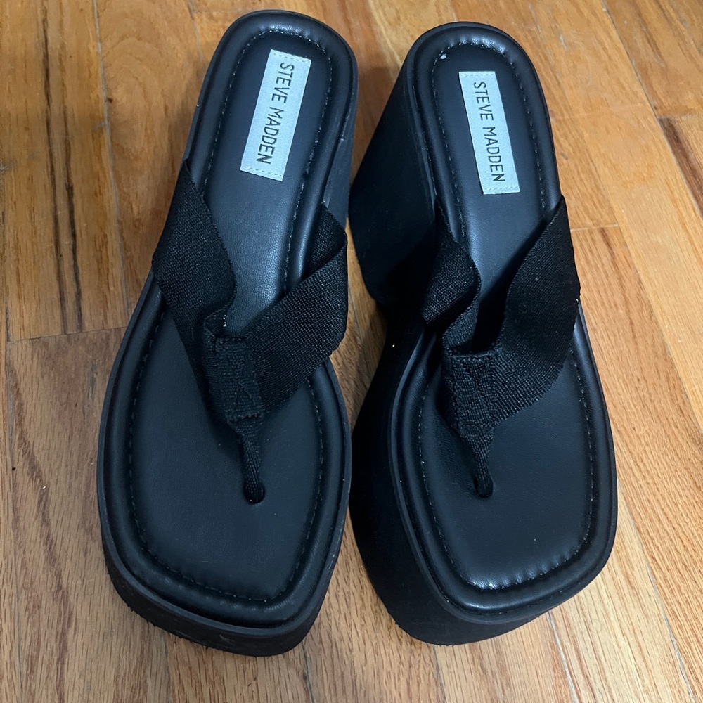 Steve Madden Black Wedge Sandals